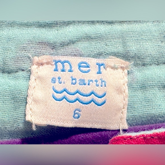 MER ST BARTH Kids Sz 6 Teal Tunic Top with Pink Flamingo Print and Pink Tassels - Picture 4 of 5